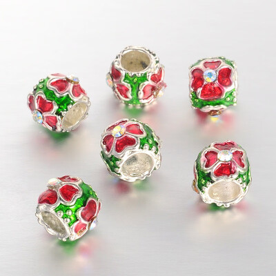 

Silver Plated Alloy Enamel European Beads with Rhinestones Drum Large Hole Beads Colorful 9x7mm Hole 5mm