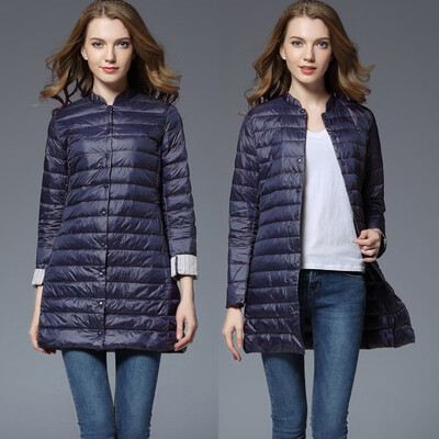 

Toponeto Womens Casual O-neck Light Coat Solid Color Long Button Pocket Down Jackets