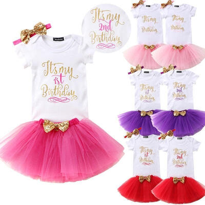 

1st2nd Birthday Kids Baby Girl Romper Tulle Tutu Party Dress Princess