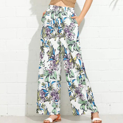 

Women Causal Office Ladies High Waist Print Calf-length Pants Sandy Beach Pants