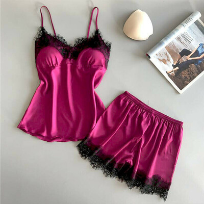 

Women Silk Sleeveless Night Sleepwear Nightwear Dress Shorts Pajamas 2Pcs Set