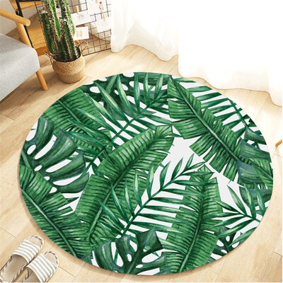 

Toponeto Tropical Plant leaves Pattern Round Flannel Bathroom Kitchen Carpet 80cm