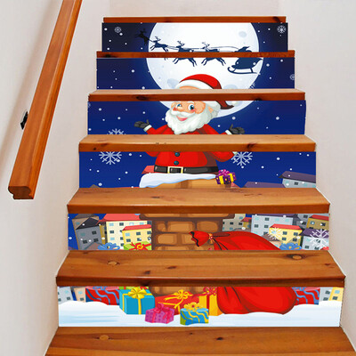 

Gobestart Merry Christmas Snowman Santa Stair Sticker Waterproof DIY Decorative Sticker