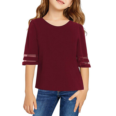 

Summer Children Teens Kids Girls Solid Printed Lace T-shirt Tops Clothes