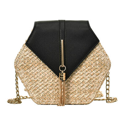 

Hex-shape StrawPU Shoulder Handbags Women Top-handle Summer Beach Boho Bag