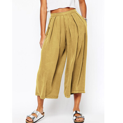 

Tailored Fashion Women Solid Basic Fold Cotton And Linen Loose Calf-Length Vintage Pants