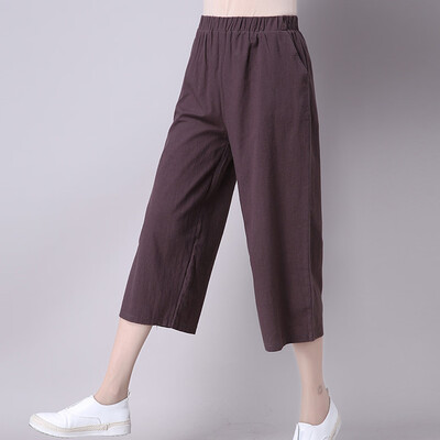

Tailored Trendy Women Loose Pants Casual Pocket Cotton Linen Pants Calf-length Trouser