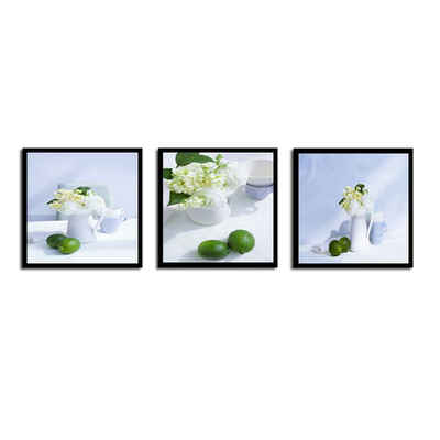 

5 Panels Fruit Plates Print on Polyester Flower Vase Wall Art White Tablecloth Painting Decor for Living Room