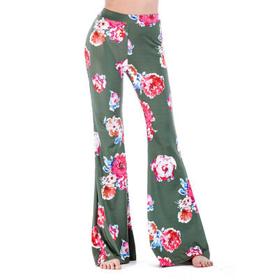 

Fashion Women Elastic Waist Floral Printing Causal Wide Leg Loose Trousers Pants