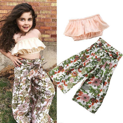 

Toddler Kids Baby Girls Vest Crop Tops Floral Wide Leg Pants 2Pcs Outfits Summer Clothing Set