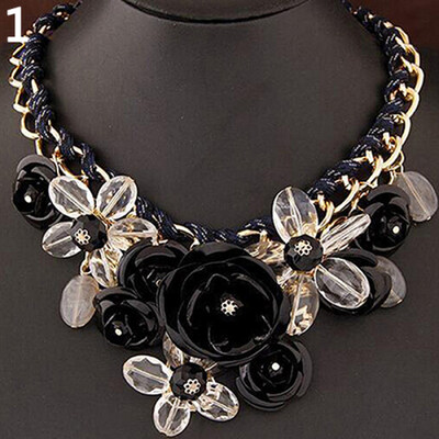 

Elegant Women Flower Pendant Rhinestone Statement Bib Collar Necklace Xmas Gift