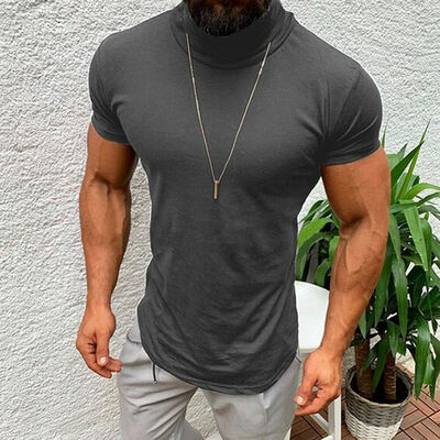 

Mens Casual Short Sleeve Shirts Muscle Solid Slim Fit Tee Tops Blouse T-Shirt