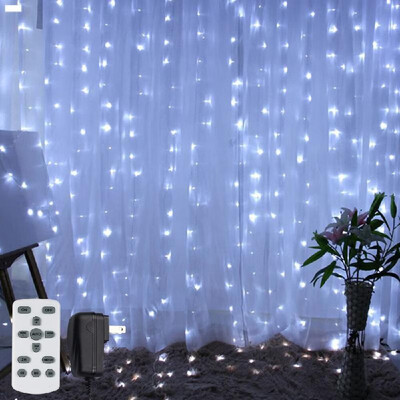 

Window Curtain Lights 300 LED String Lights 8 Lighting Mode Remote Control for Wedding Birthday Party Warm White 300300cm AC110-