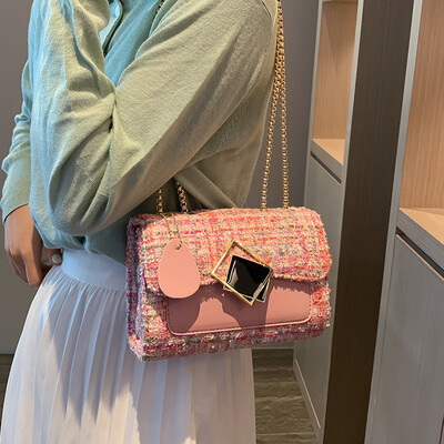 

Ins bag female 2019 autumn new Korean version of the wild chain shoulder slung bag wool fashion small square bag