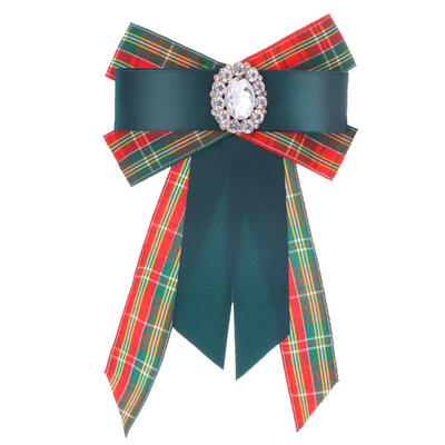 

Fashion Women Bowknot Plaid Print Necktie Casual Corsage Bow Tie Brooch