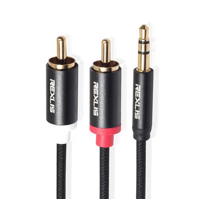 35mm Jack Male to 2 RCA Cotton Braided Aux Cable for Home Theater Speaker