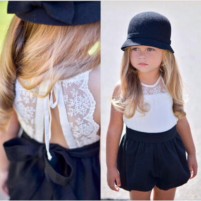 

Kids Baby Girls Lace Top Romper Jumpsuit Short Pants Cotton Clothes Outfits 1-6Y