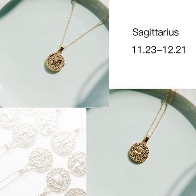 

12 Constellation Jewelry Necklace Gold Virgo Libra Scorpio Sagittarius Capricorn Aquarius Zodiac Vintage Circle Pendant Necklace