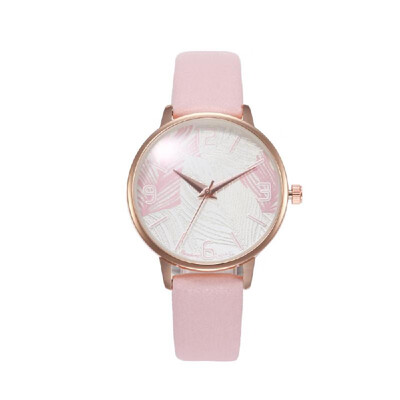 

Women Fashion Exquisite Feather Pattern Dial Leather Band Alloy Case Quartz Wrist Watch