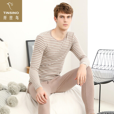 

Filament bird TINSINO thermal underwear personal men&women round neck stripes slim thick couple models autumn clothing long pants set horizontal strips of velvet coffee XXXL