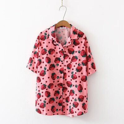 

Women Blouses Holiday Casual Short Sleeve Tops Ladies Strawberry Printed Shirt Korean Summer Fashion Women Clothing