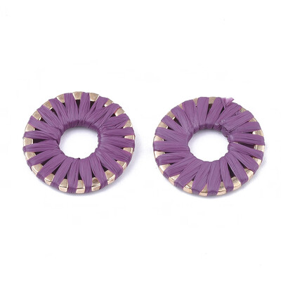 

Handmade Raffia Woven Linging Rings with Alloy Findings Donut Light Gold Purple 205x25mm Inner Diameter 75mm