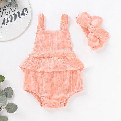 

Summer Toddler Kid Baby Girls Strap Ruffled Solid Color Romper Jumpsuit Sunsuit