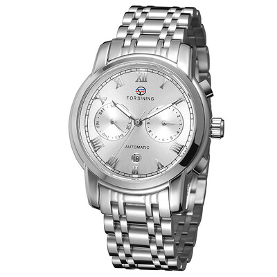 

FORSINING genuine stainless steel waterproof week calendar mens automatic mechanical watch steel belt mens watch
