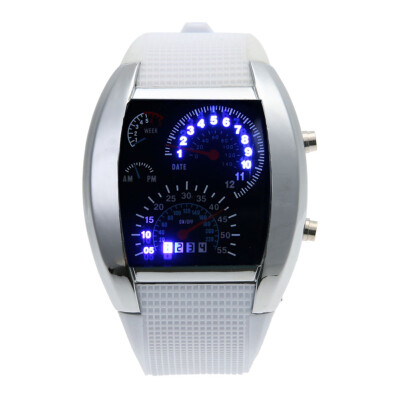 

Men Blue White LED Watch Black Rubber Speedometer Digital Wrist Watch