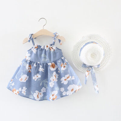 

SUMMER NEWBORN BABY GIRLS FLORAL PARTY DRESS SUNDRESS HAT 2PCS CLOTHES