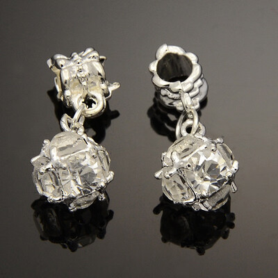 

Silver Tone Alloy Grade A Rhinestone European Dangle Beads Large Hole Pendants Round Crystal 27mm Hole 4mm