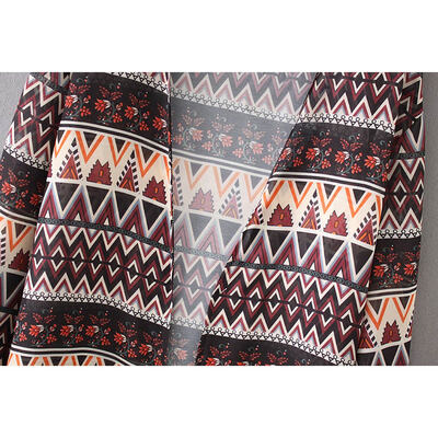

New Women Kimono Cardigan Beach Cover Up Floral Geometric Print Chiffon Boho Long Loose Casual Blouse Top Burgundy