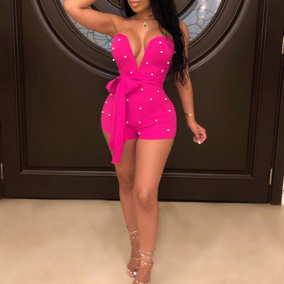 

Tailored Women V Collar Bandage Printing Backless Tight Fitting Jumpsuits