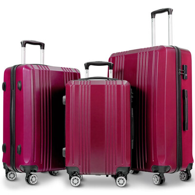 

GLOBALWAY 3Pc Luggage Set 20" 24" 28" Travel Suitcase w TSA Lock Spinner-Burgundy