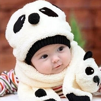 

Winter Toddler Girl Boy Cute Panda Hat Scarf Set Fleece Beanie Warm Cap Unisex Two-Piece Set