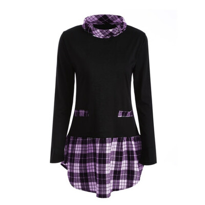 

Nomeni Women Autumn Winter Long Sleeve Plaid Patchwork Plus Size Tops Blouse T-shirts