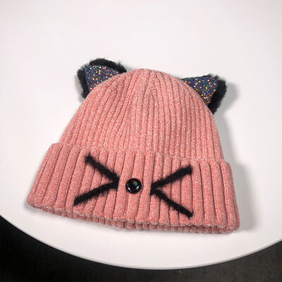 

Tailored Women Fashion Keep Warm Cat Ear Winter Hats Knitted Wool Hemming Hat