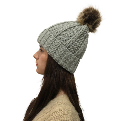 

Tailored Women Autumn Winter Outdoor Faux Fur Ball Hats Crochet Knit Holey Beanie Cap