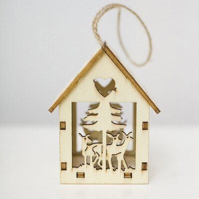 

LED Light Wood HOUSE Cute Christmas Tree Hanging Ornaments Holiday Decoration