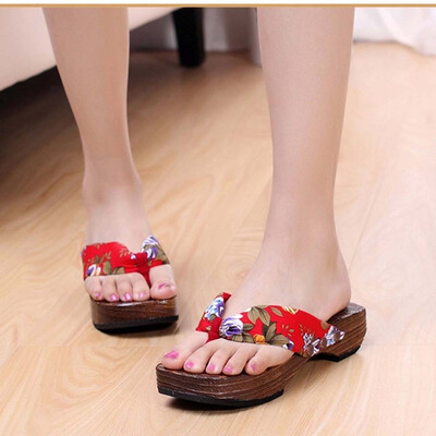 

Rose Summer Platform Shoes Wood Women Sandals Clog Wooden Slippers Flip Flops