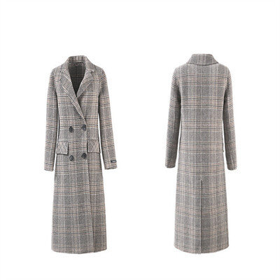 

Plaid wool overcoat for women 2018 new medium&long style Korean mom slim&loose style trench coat