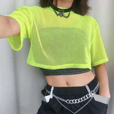 

Women Fashion See-through Crop Top Casual Loose Shirt T-shirt Blouse Clubwear