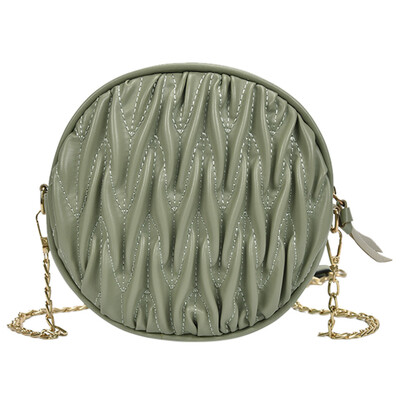 

Women Round Pleate Shoulder Bag Vintage Design Circular Crossbody Bag Female Solid Chain Messenger Bags Bolsa Handbag YJ