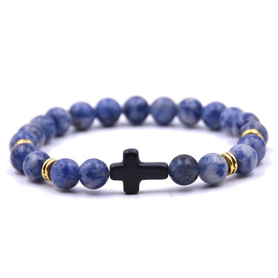 

Vintage Natural Stone 18 Colors Cross Charms Beads Bangles Bracelet
