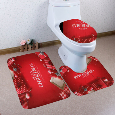 

〖Follure〗3PCS Christmas Bathroom Non-Slip Pedestal Rug Lid Toilet Cover Bath Mat Set
