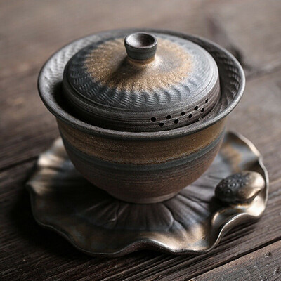

Lotus Leaf Shaped Saucer Ceramic Gongfu Tea Gaiwan Lided Teacup 150ml 507oz
