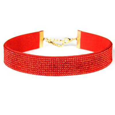 

New Design Leather Choker Necklace 2cm Wide 9 Rows of Light Full Drill Necklace for Women Jewelry