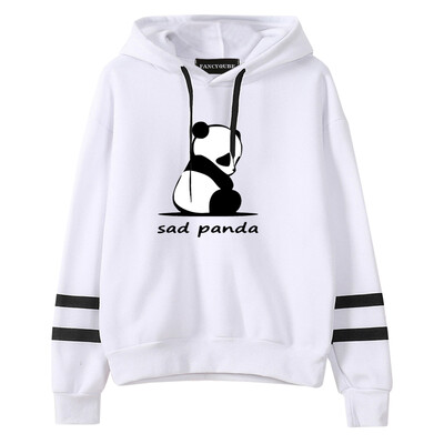 

Women Cute Funny Panda Printed Hoodie Casual Long Sleeve Striped Hooded Sweatshirt Pullover