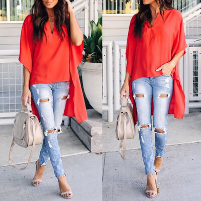 

Womens Solid Casual Tops Shirt Loose Fashion Blouse Clothes Plus Size T-Shirt