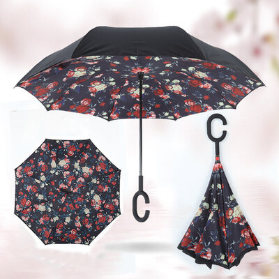 

Reverse Folding Double Layer Inverted Chuva Umbrella Self Stand Inside Out Rain Protection C-Hook Hands Windproof for Car